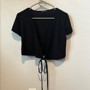 Black front crossing crop top with ties
